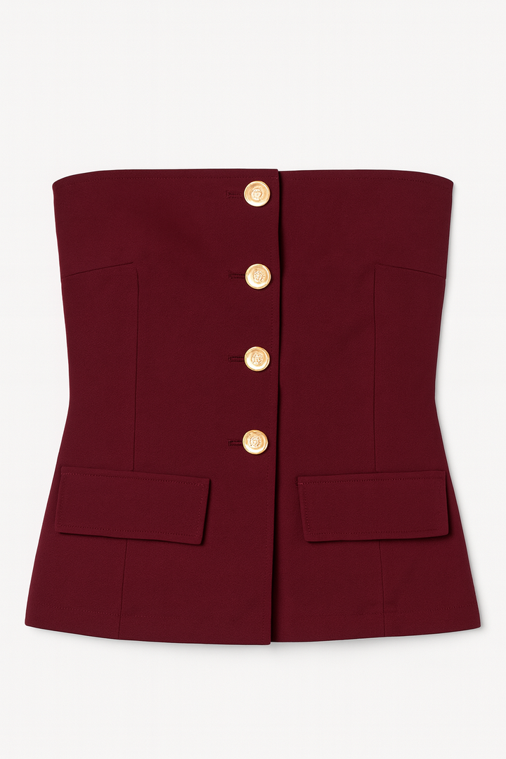 TOP STRAPLESS VINO CON BOTONES DORADOS