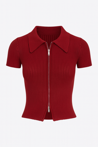 TOP DE PUNTO ROJO CON CIERRE FRONTAL