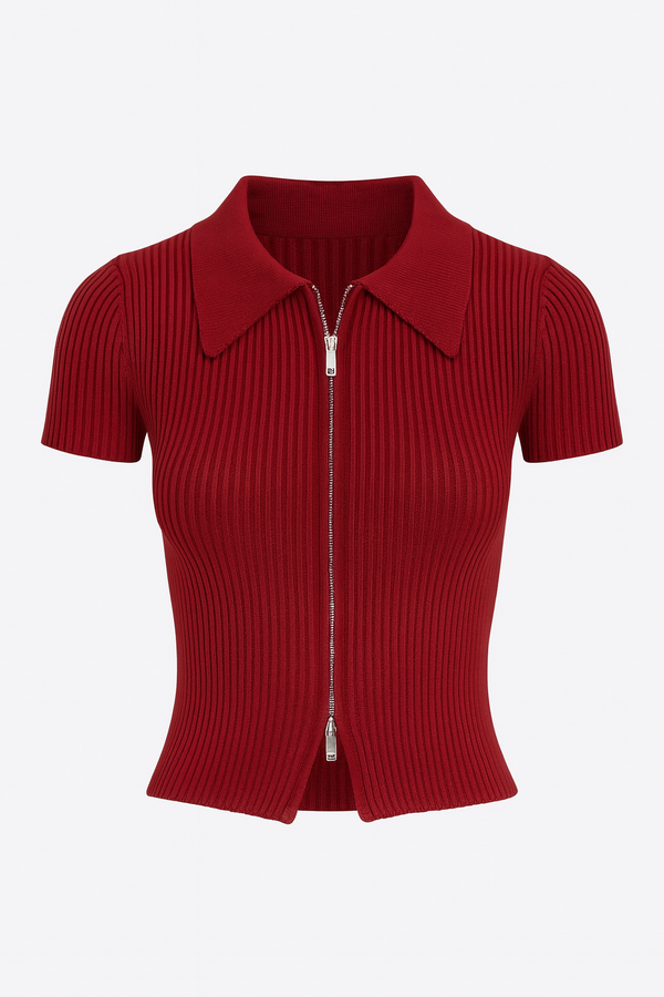 TOP DE PUNTO ROJO CON CIERRE FRONTAL