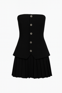 VESTIDO STRAPLESS NEGRO CON BOTONES