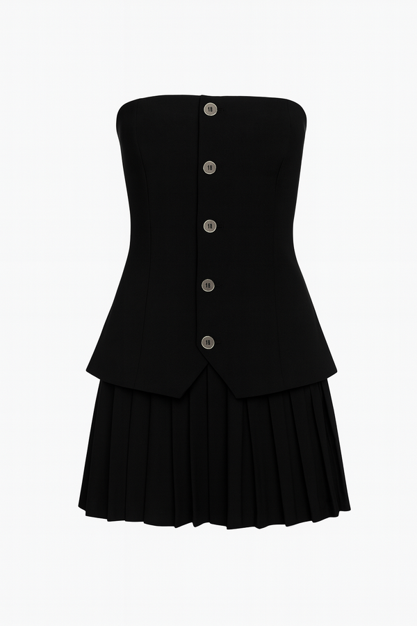 VESTIDO STRAPLESS NEGRO CON BOTONES