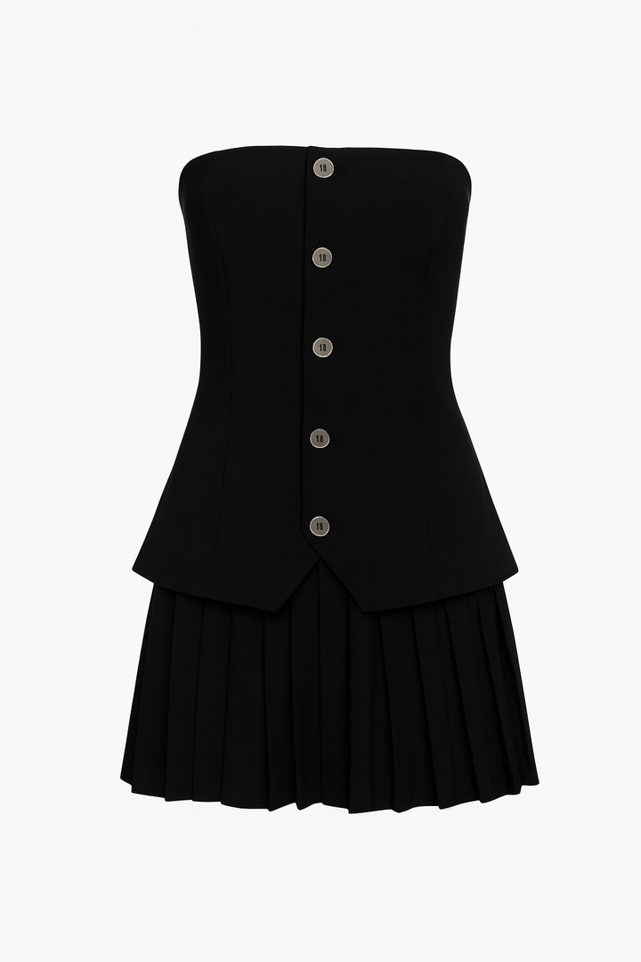 VESTIDO STRAPLESS NEGRO CON BOTONES