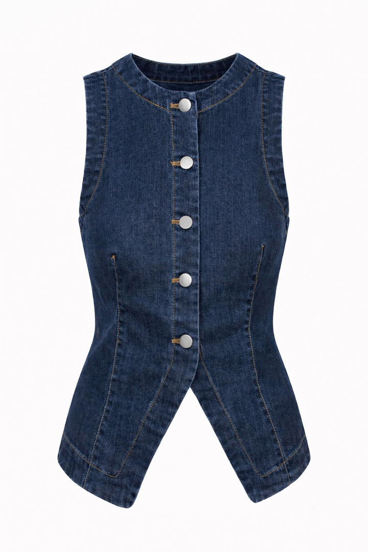 CHALECO DENIM CON APERTURA EN MEDIO