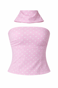 TOP STRAPLESS POLKA DOT PINK CON BUFANDA