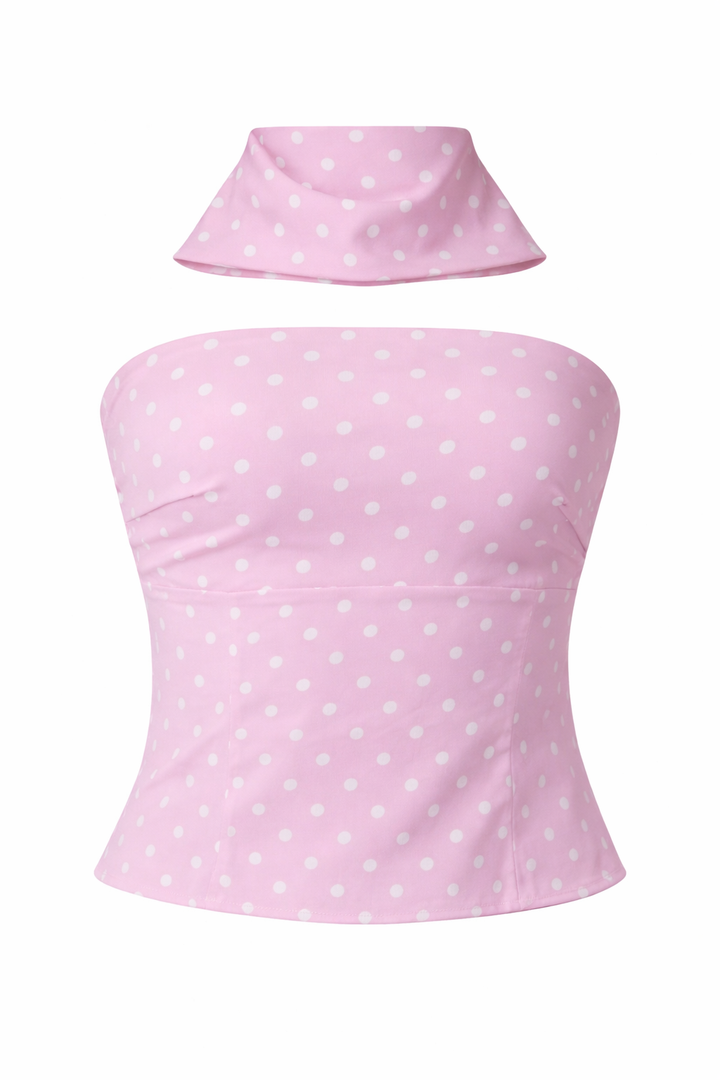 TOP STRAPLESS POLKA DOT PINK CON BUFANDA