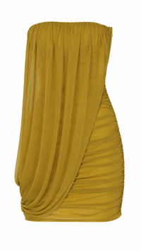 VESTIDO DRAPEADO MOSTAZA