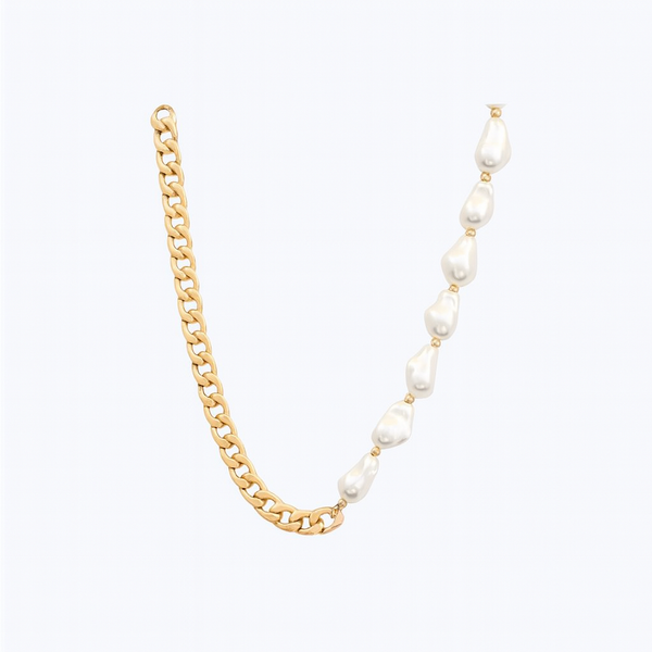 COLLAR DORADO DE ESLABONES CON PERLAS