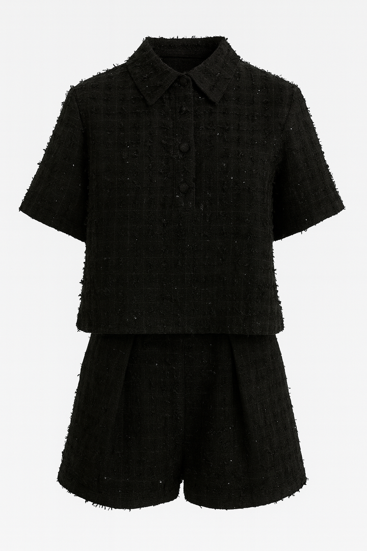 CONJUNTO TWEED TOP MANGA CORTA Y SHORTS
