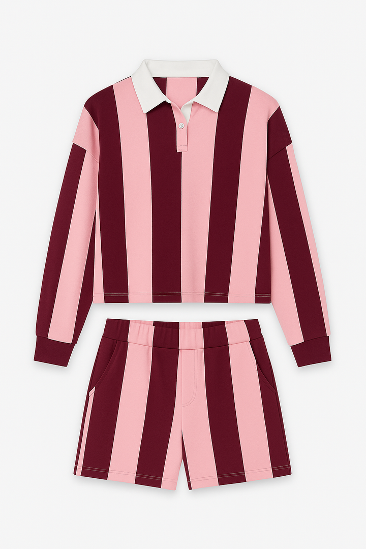 CONJUNTO DE RAYAS VINO Y ROSA