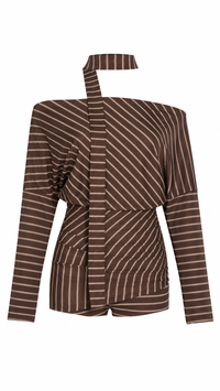 ROMPER DE RAYAS MOCHA CON BUFANDA