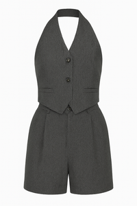 CONJUNTO DE CHALECO Y HIGH WAISTED SHORT DARK GREY