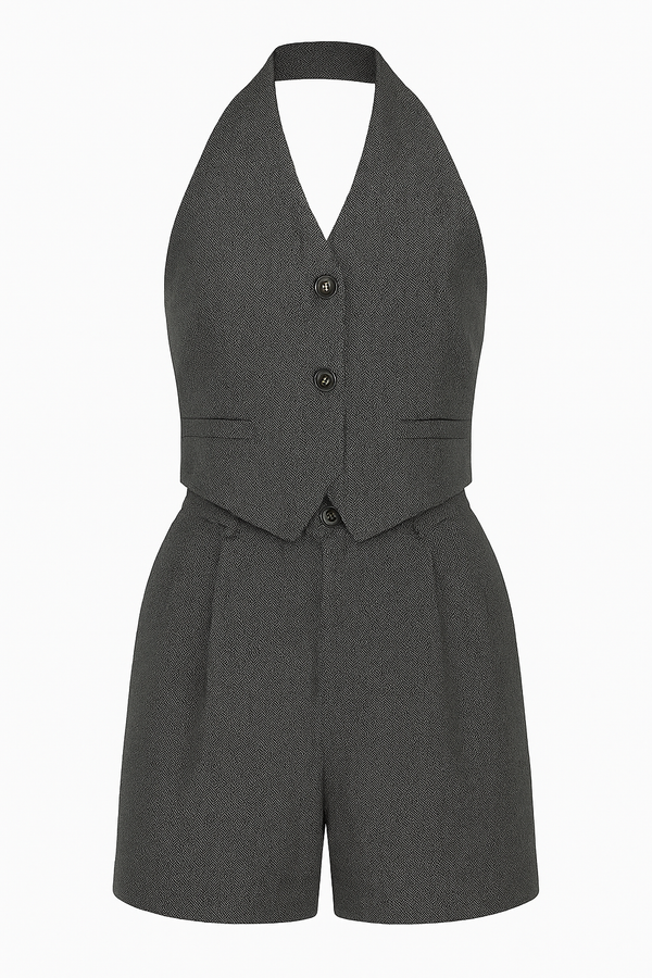 CONJUNTO DE CHALECO Y HIGH WAISTED SHORT DARK GREY