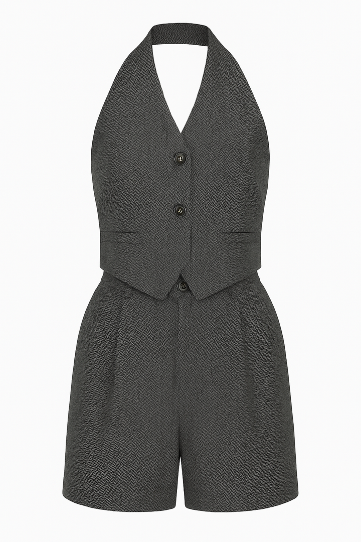 CONJUNTO DE CHALECO Y HIGH WAISTED SHORT DARK GREY