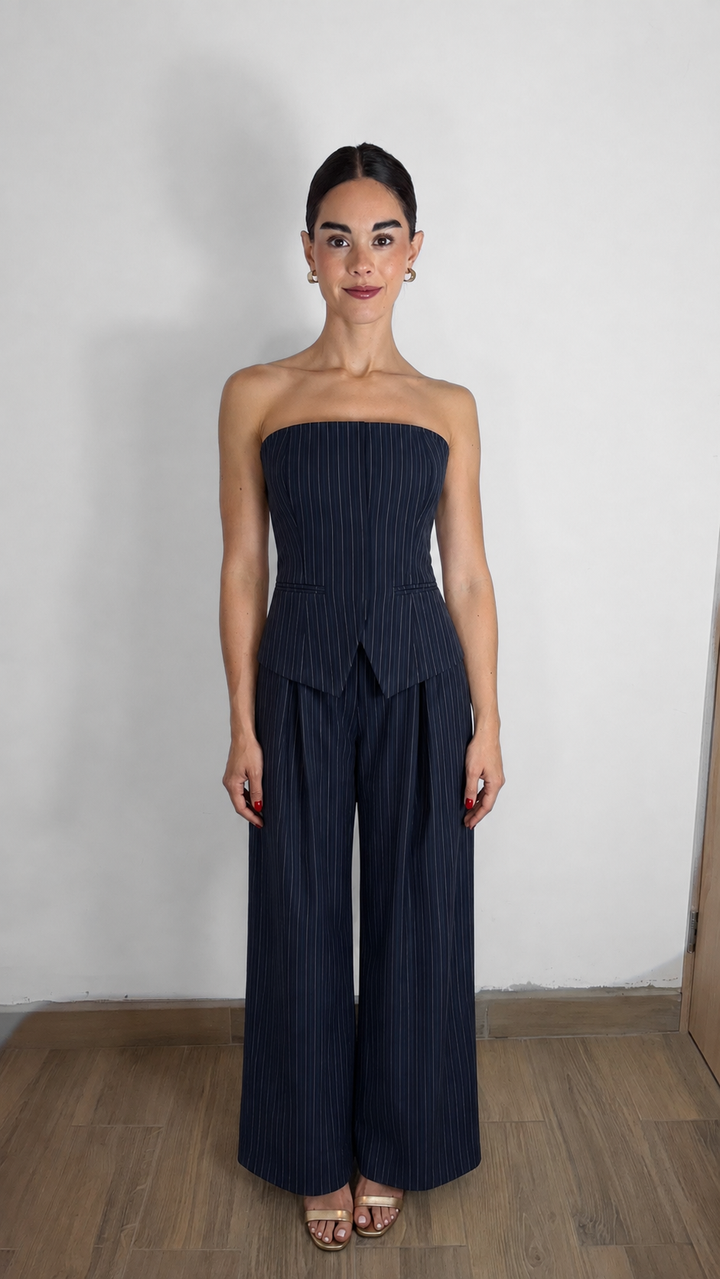 BLUSA STRAPPLE NAVY DE RAYAS “SET”