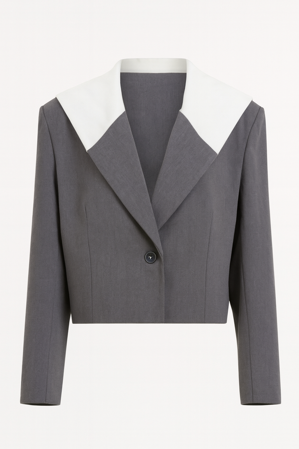 CROP BLAZER GRIS CON CUELLO ANCHO