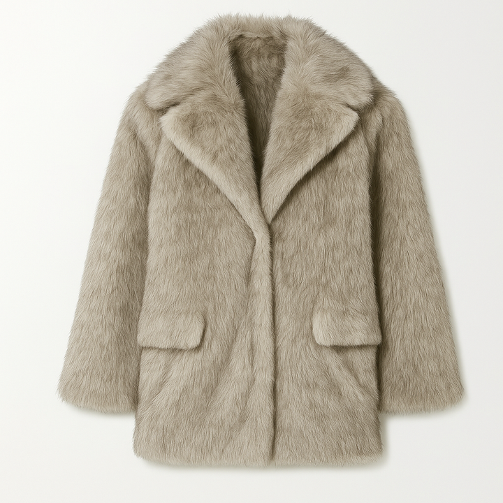 ABRIGO MANGA LARGA DE PELUCHE SINTÉTICO MOCHA