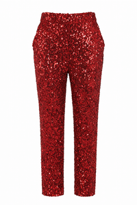 PANTALON RECTO DE LENTEJUELAS ROJO
