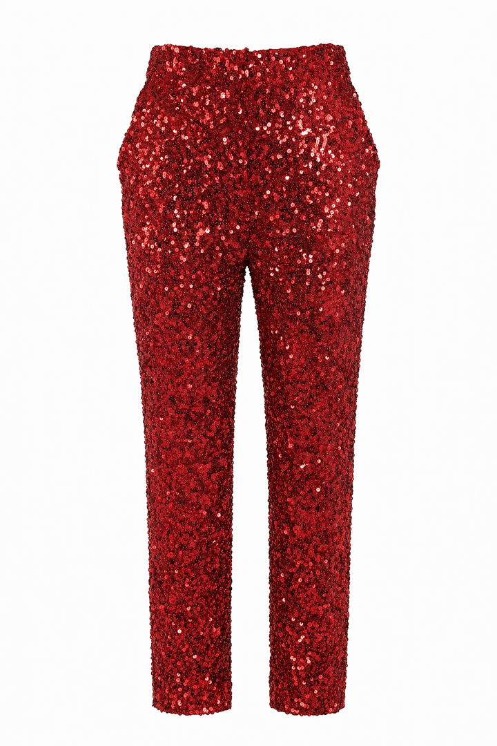 PANTALON RECTO DE LENTEJUELAS ROJO
