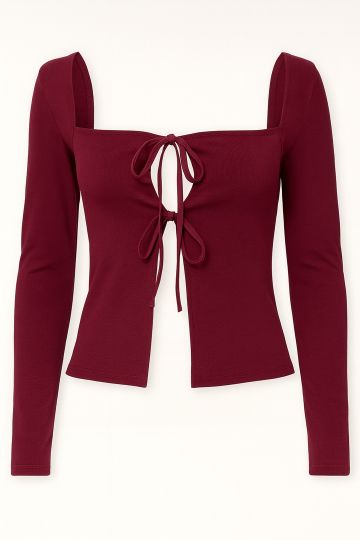 BLUSA RIBBON TIE MANGA LARGA BURGUNDY