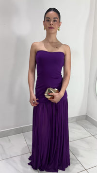 VESTIDO STRAPLESS FORMAL LARGO CON TUL ORQUÍDEA