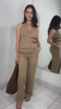 PANTALÓN RECTO TIRO ALTO WIDE LEG TAUPE