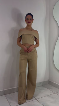 PANTALÓN FORMAL TIRO ALTO WIDE LEG BEIGE