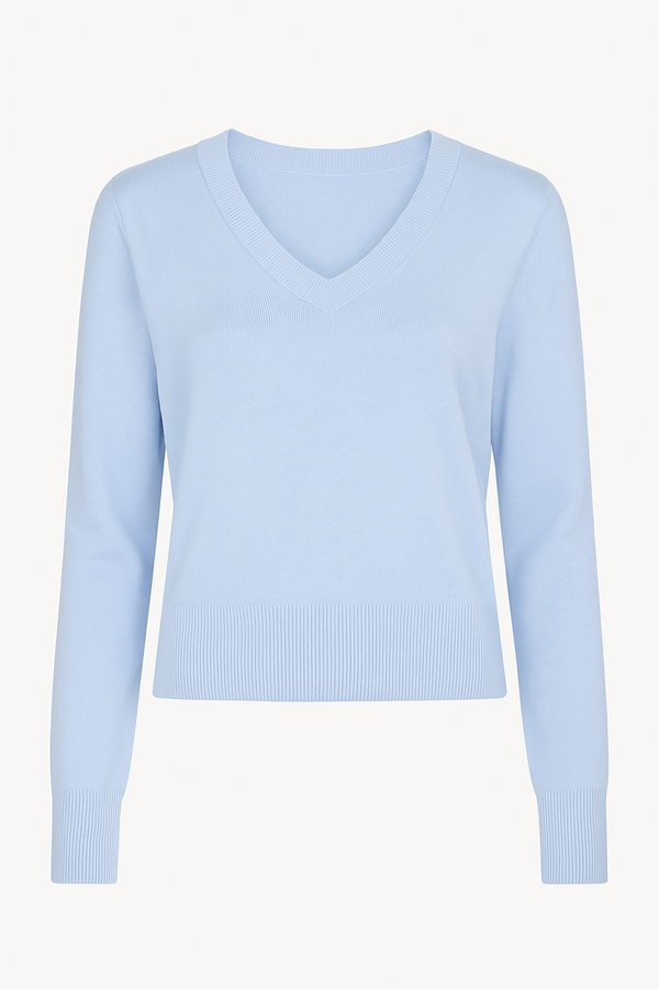 SUETER MANGA LARGA CUELLO V AZUL